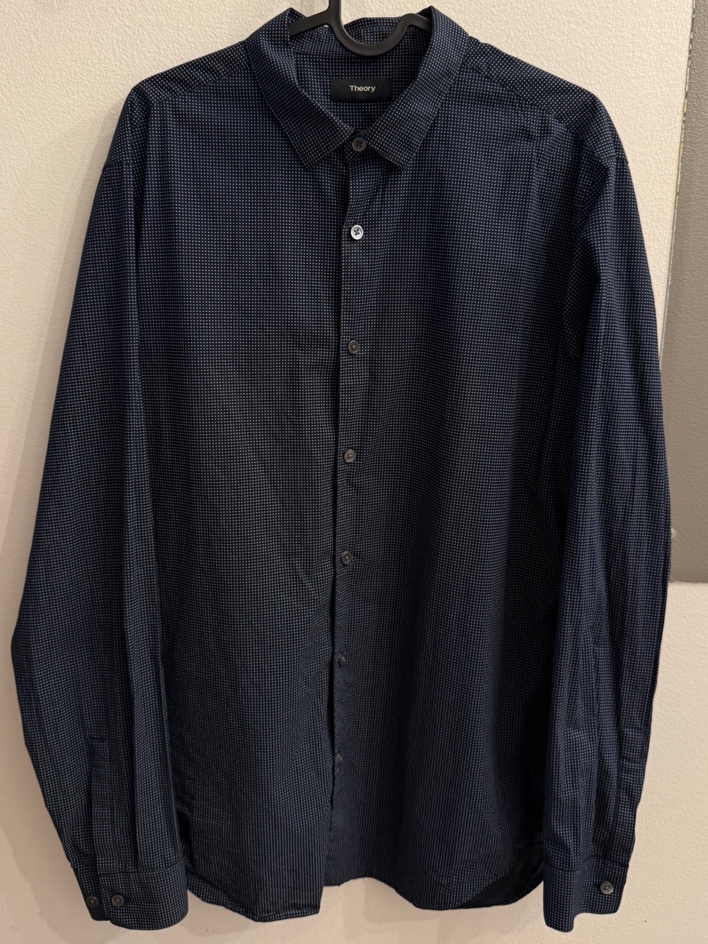 Theory Men's Dark Navy Micro-Check Button-Down Shirt